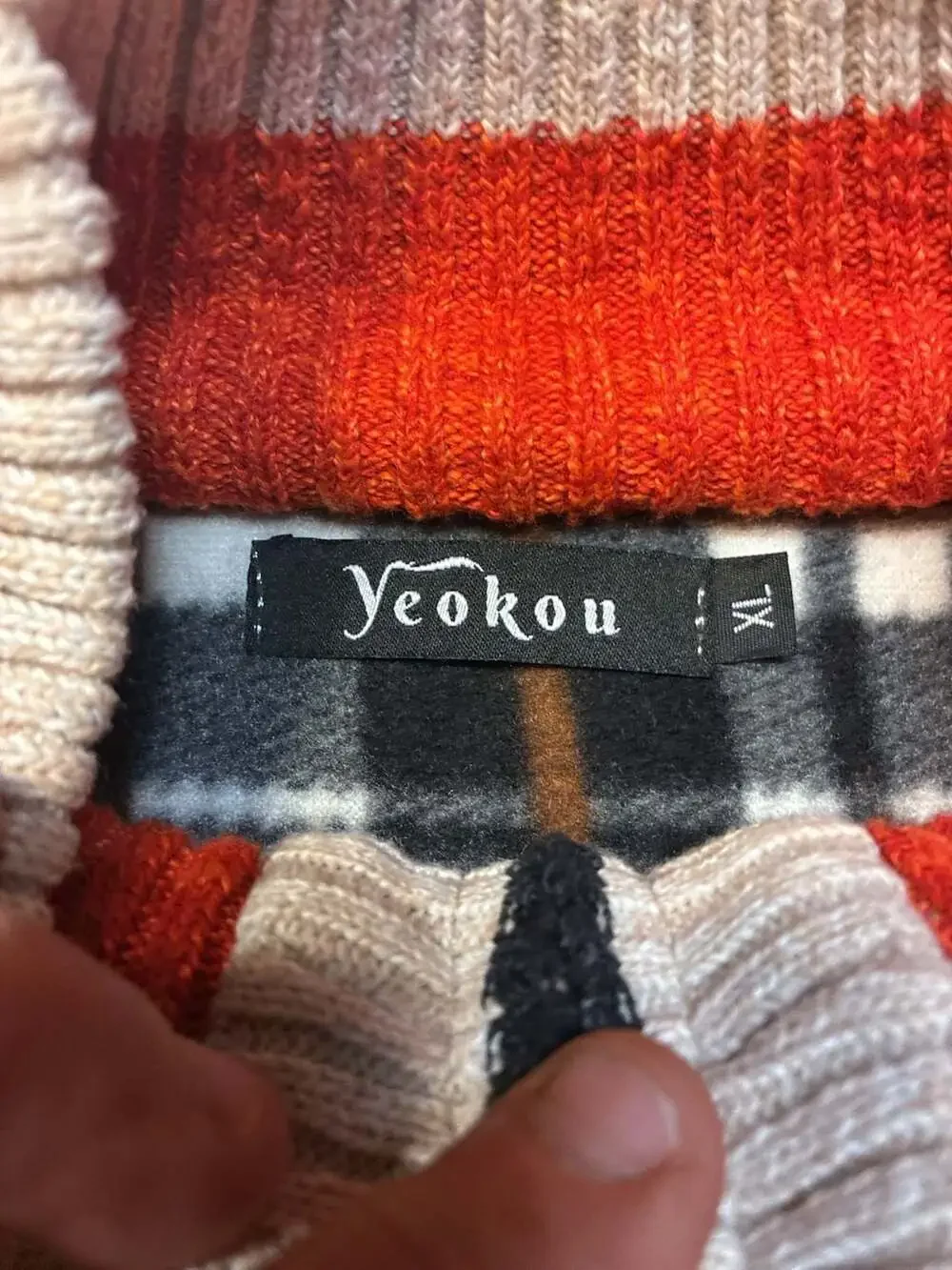 Yeokou Men's Beige Full Zip Stand Collar Knit Cardigan Sweater